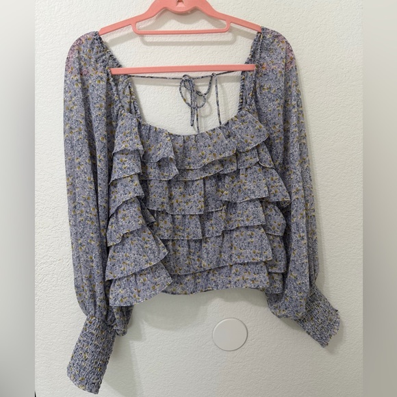 Astr Tops - ASTR the label- Floral Ruffle Blouse